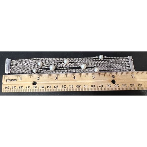 David Yurman 925 Sixteen Row Chain Bracelet With Pearls 7” - Picture 8 of 10